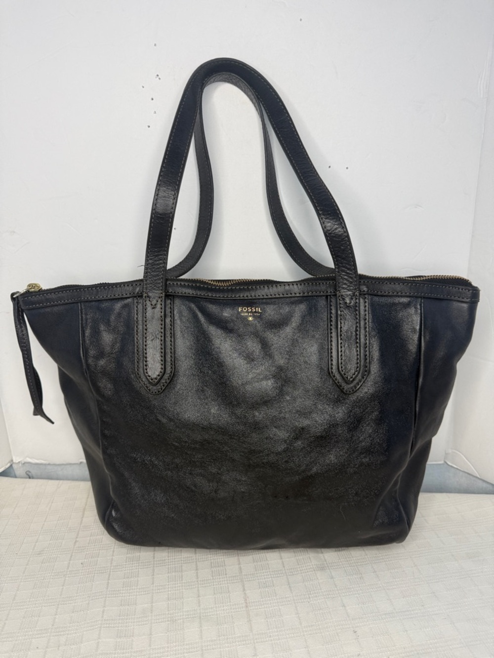 Fossil Black Leather Sydney Shopper Tote